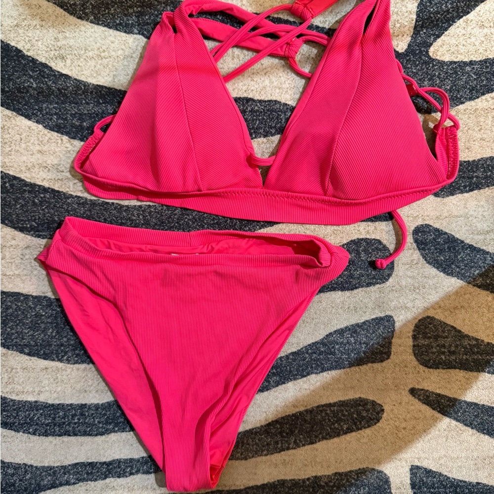 BECCA Pink Triangle Bikini Set Sleek Minimalist Design